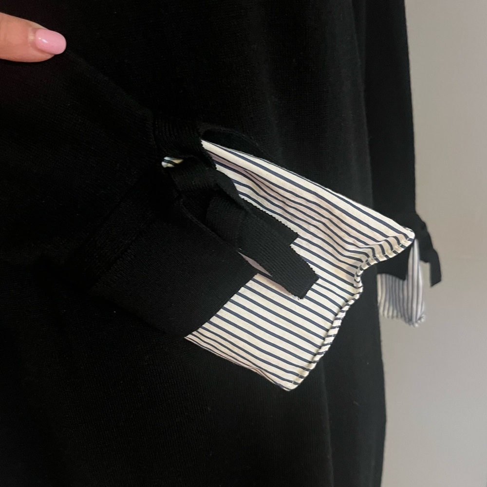 LOFT Black Sheath Dress with Cuffed Long Sleeves - Picture 3 of 3